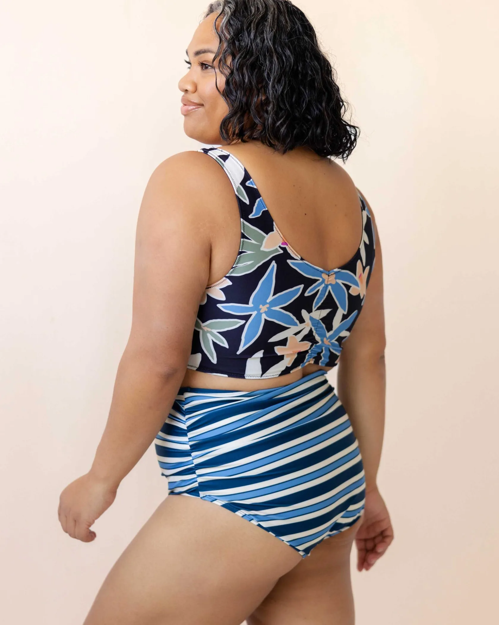 Nani Swimwear Swim Bottoms|Monica Stripe Ruched High Rise Bottom